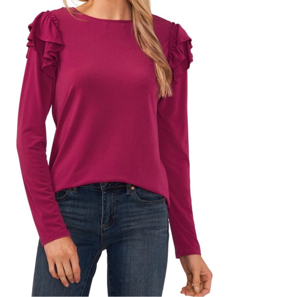NWOT CeCe Ruffle Shoulder Long Sleeve Knit Blouse